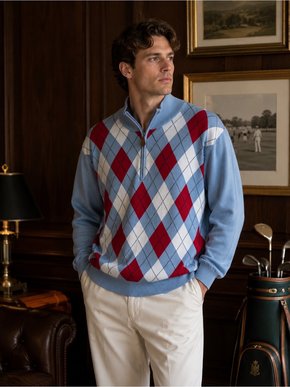 Brooks Brothers Supima Cotton Argyle 1/4 Zip Sweater XXL Golf Old Money Academia